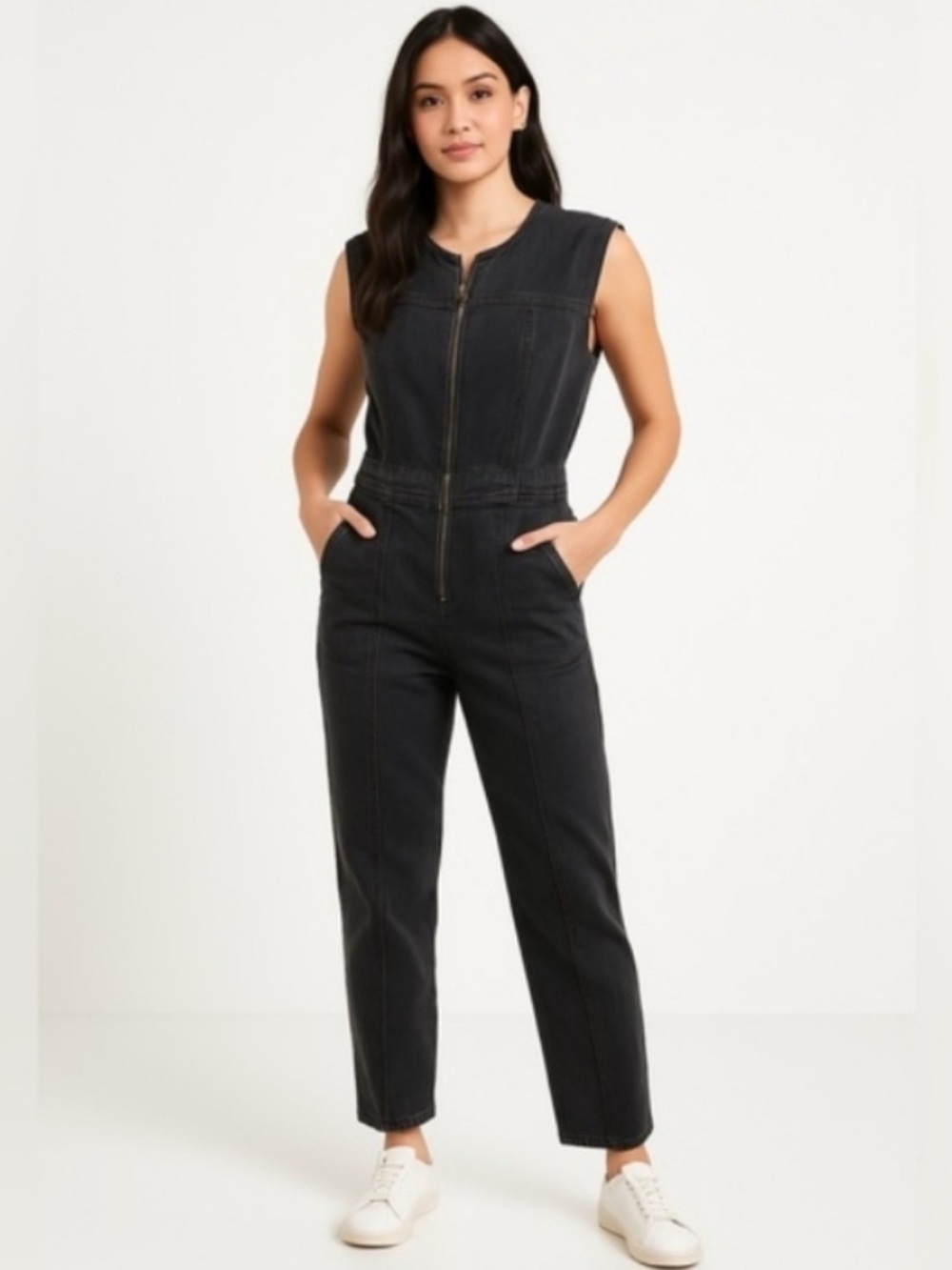Universal Thread Women's Tailored Denim Jumpsuit Boilersuit Black 8